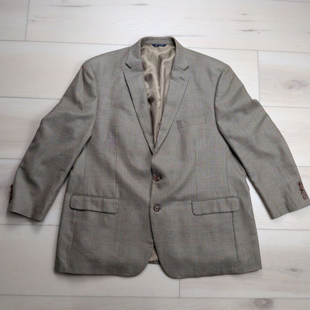 Ralph Lauren Blazer Sport Coat Mens 50R Brown Windowpane Silk Wool Jacket